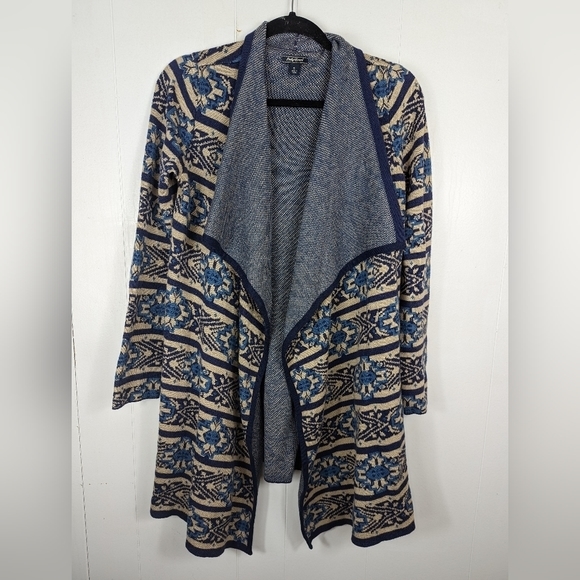 Lucky Brand  Fair Isle Aztec Pattern Open Front Cardigan